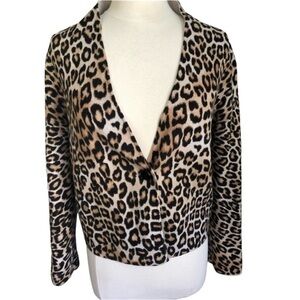Chico’s cheetah animal print V-neck Cotton Blend Cardigan w/Front button size M